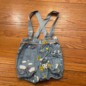 Baby Boden Blue Denim Overalls with Embroidered Details